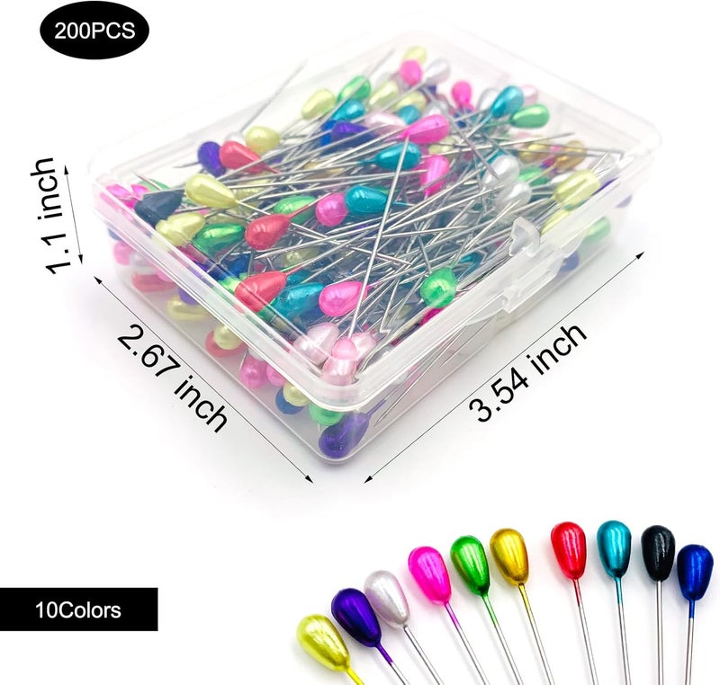 Qgond 200PCS Colorful Straight Sewing Pins with Pearl Heads – 2.2" Stainless Steel Quilting & Fabric Pins in Storage Box – Ideal for Dressmaking, DIY Crafts, and Wedding Décor - Image 3